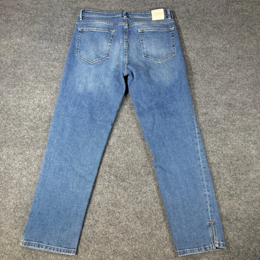 Massimo Dutti Straight Leg Jeans Split Hem Medium Wash Blue Size 8 Womens Denim